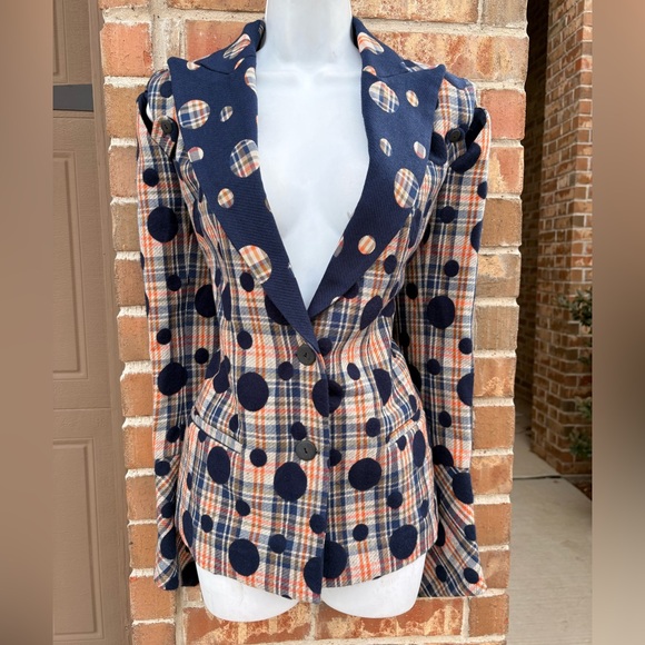 Hanh Merriman Mixed Media Plaid & Polka Dot Blazer size 8 - Picture 2 of 12
